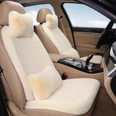 Seat Cushions, Winter Plush Three-Piece Set, Seat cushion, seat cover - beige-1-single-seat-1-backrest-1-neck-pillow-1-lumbar-pillow-thick-plush