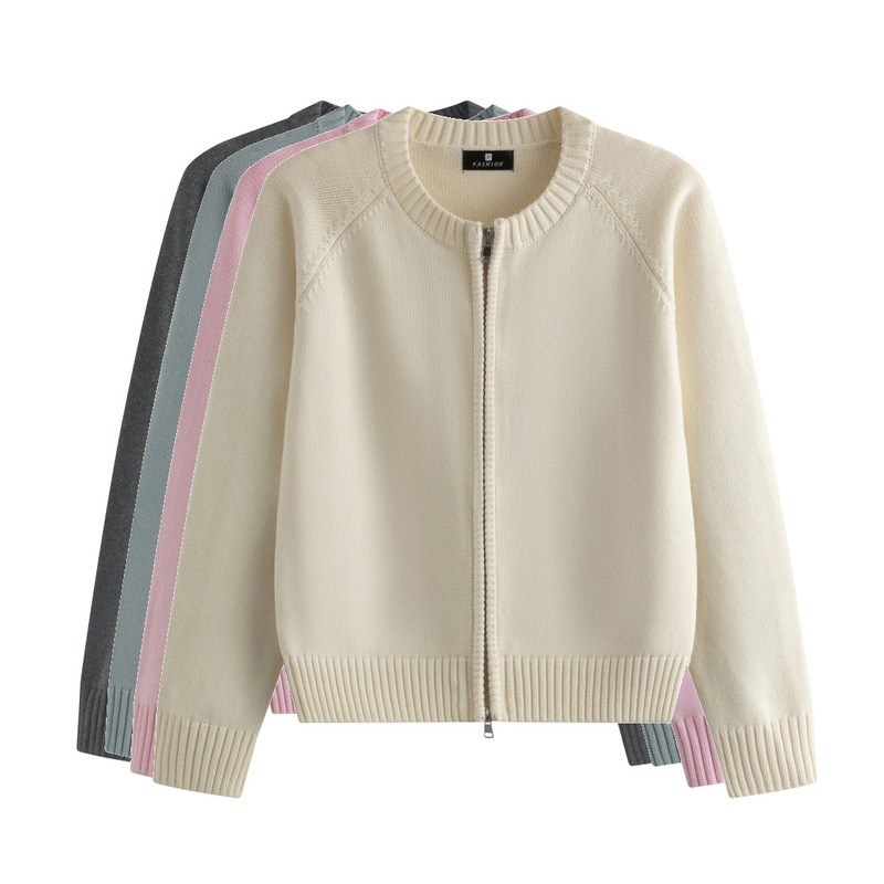 Pure Cotton Knitted Cardigan Women's Thickened Sweater All Cotton Zipper Sweater Cotton Niche Slim-fit Coat Short Design Sense