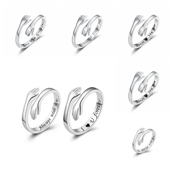 Amazon's Popular Engraved Double-Hand-Holding Ring for Women, Fashionable European and American Style, English Letter Index Finger Ring, Cross-Border Supply