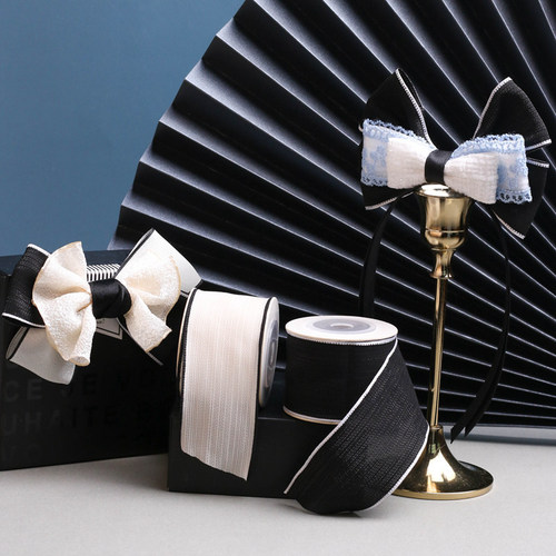 Korean style soft black and white bright silk vertical pattern ribbon DIY bow hair accessories flower shop flower packaging straw hat decoration