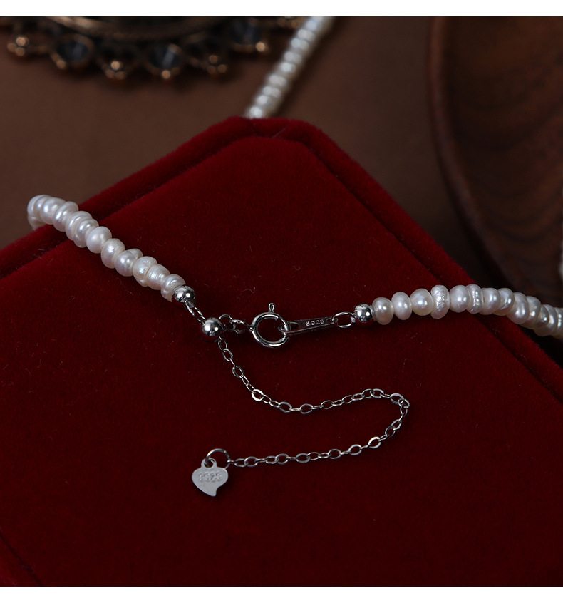 Geometric Pattern 925 Sterling Silver Freshwater Pearl Beaded Geometric Necklace