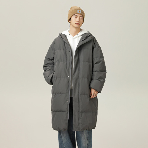 Men's Long-Sleeve Cotton Coat Winter Thick Warm Waterproof Hooded Sweatshirt Trend Brand Knee-Length Casual Cotton Jacket Outerwear