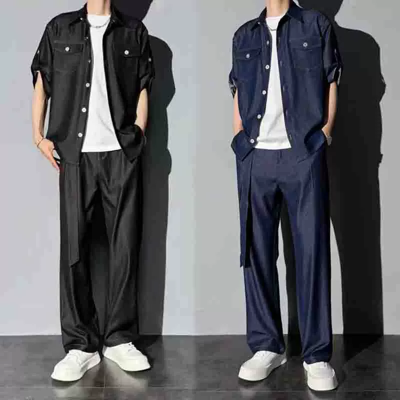 Летний тонкий джинсовый костюм Ryder, мужской модный повседневный свободный модный комплект из двух предметов с рукавами четверть