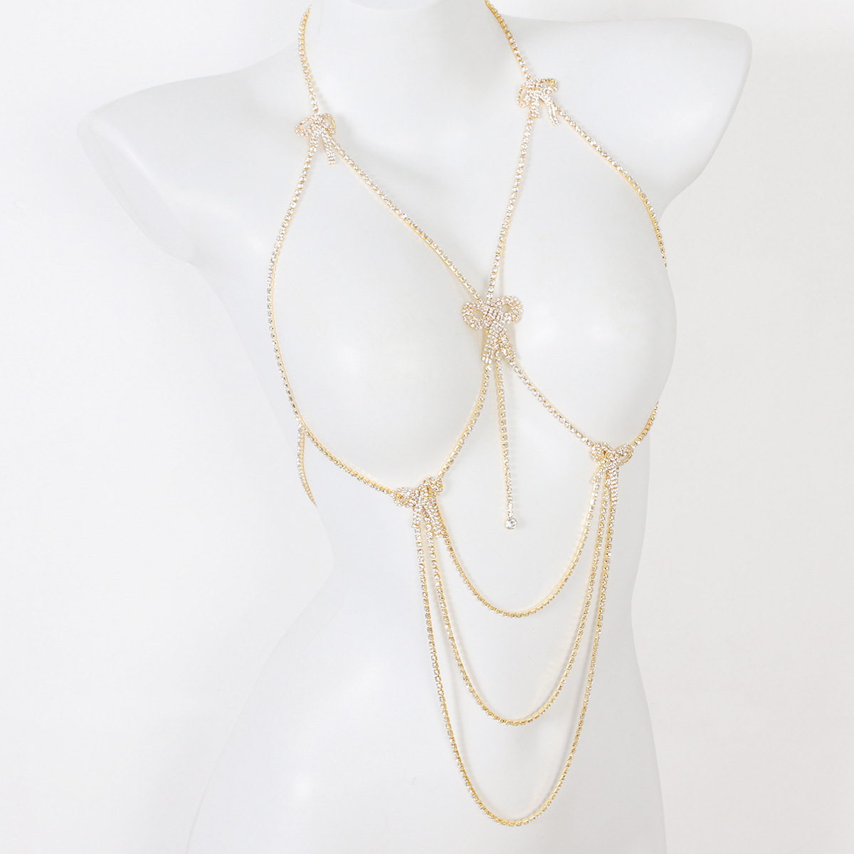 Cadena corporal sexy y caliente mujeres europeas y americanas ventas calientes transfronterizas de moda cadena de diamantes de agua de varias capas bikini cadena de pecho sexual