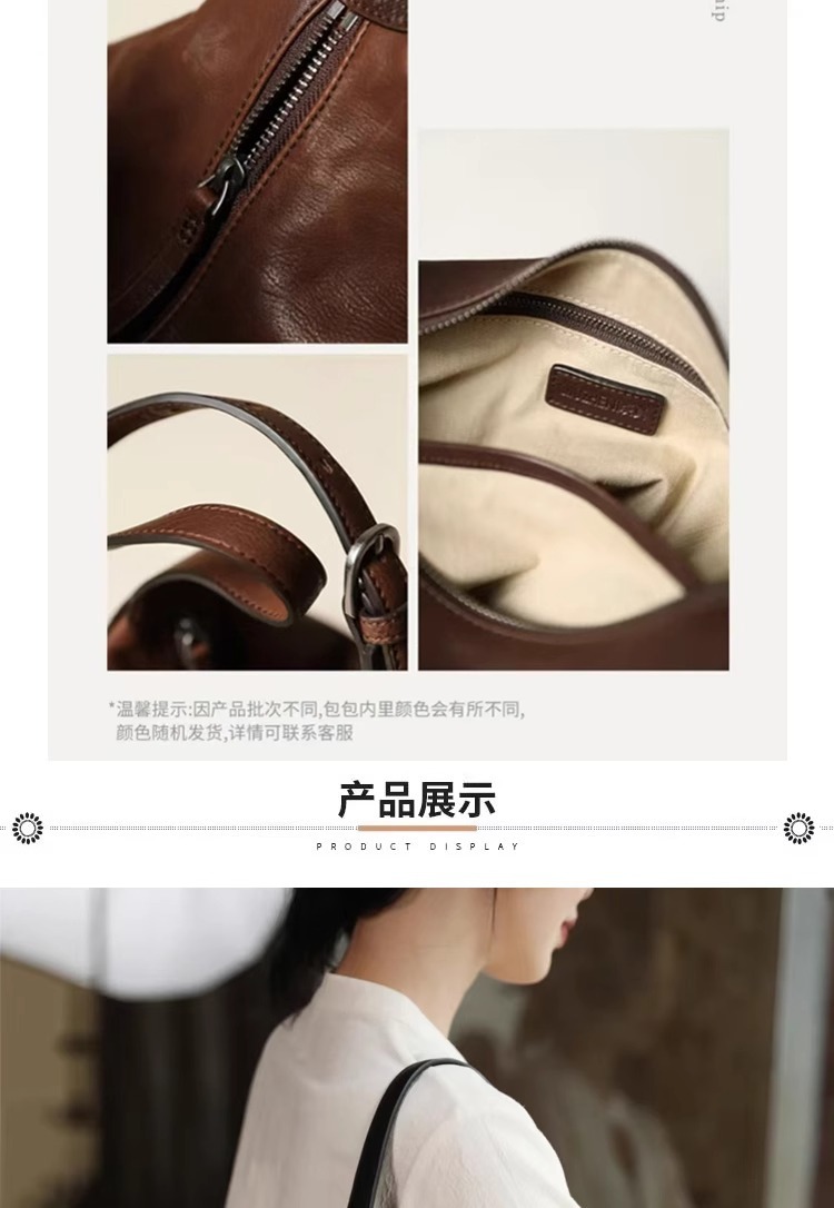 Leather top layer vegetable-tanned cowhide hobo single-shoulder underarm bag for women 2025 new style, a niche and high-end crossbody dumpling bag undefined