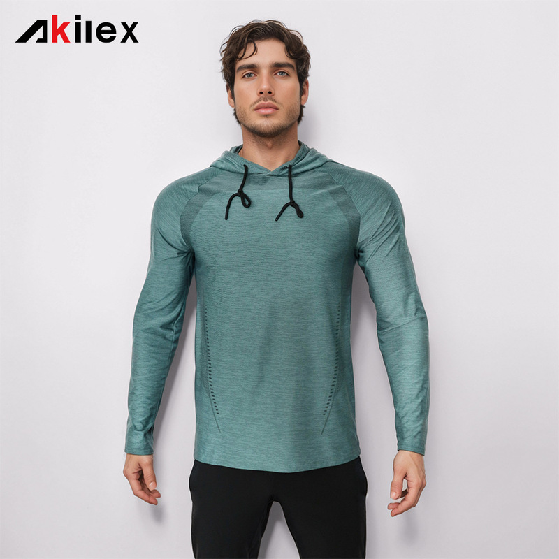 Tight Hooded Top Men's Sports Fitness Clothing Quick-drying T-shirt High Elastic Training Breathable Sweat-absorbent Base Shirt for Men