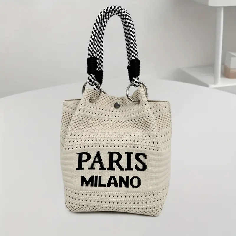Bolsos de cubo de estilo coreano, bolsas de tejido, bolsas de moda, bolsas de mano de punto, bolsas de hombro, bolsas de mano, bolsas de vacaciones para mujeres.