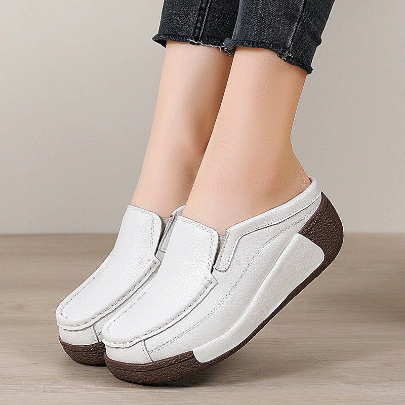 2025 весенне-осенние женские лоферы из натуральной кожи на толстой подошве, повседневные легкие слипоны для мам, одинарные туфли, тапочки Baotou