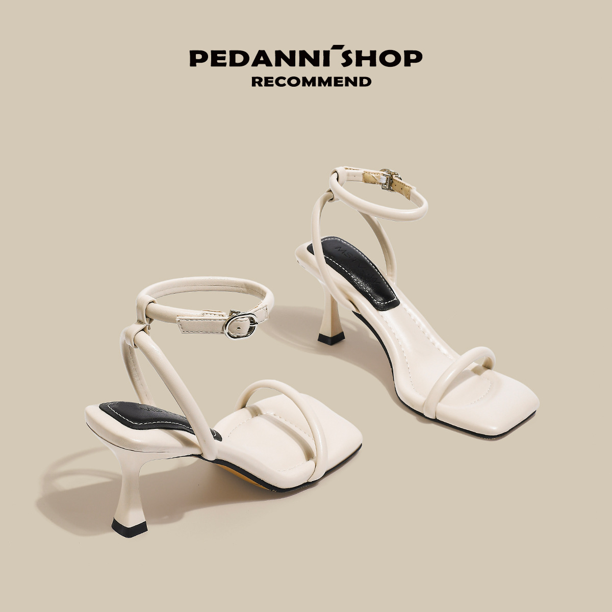 Trendy sur blanco tacones altos franceses tacones de aguja punta cuadrada hada con punta abierta sandalias de una sola palabra verano femenino 2025 nuevo estilo