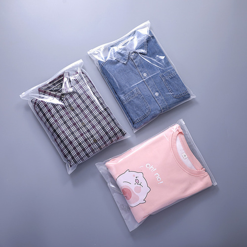 In-stock transparent self-sealing plastic clothing packaging bags with cross-border warning phrases, frosted zipper bags for clothes and socks packaging