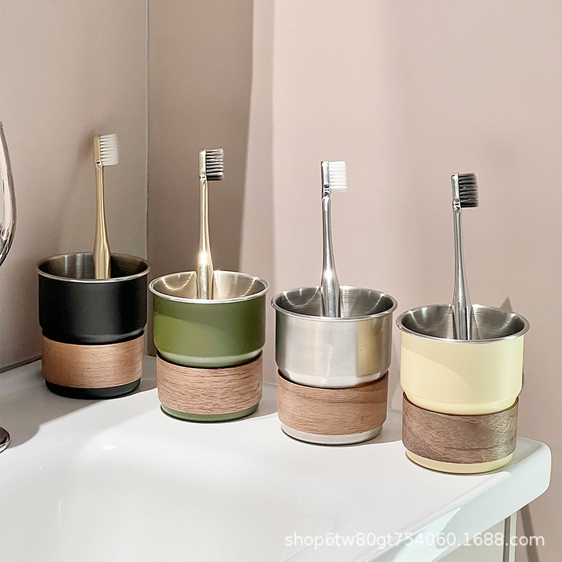 Couple Bathroom Stainless Steel Mouthwash Cup Dormitory Simple 304 Toothbrush Cup Outdoor Antibacterial and Mildew-Proof Water Cup Ins Pure Color