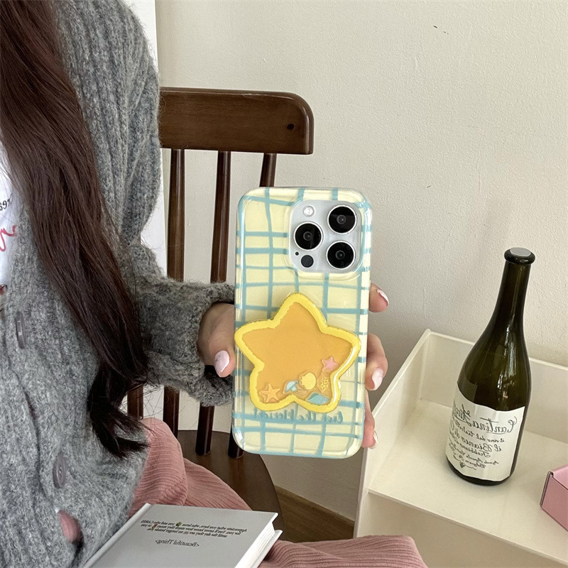 Línea de estrellas a cuadros para Apple 16proMax funda para teléfono móvil 15Pro fresco 14/13 creativo 15PM femenino