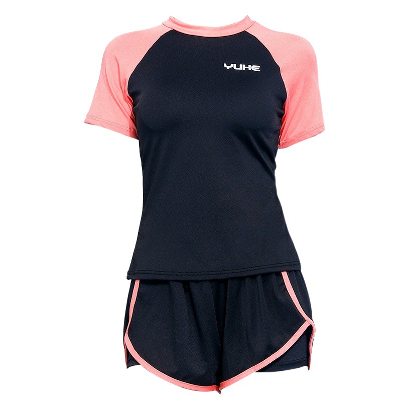 Traje de Baño Dividido Deportivo para Mujer Set de 2 Piezas de Poliéster de Manga Corta para Natación y Termas
