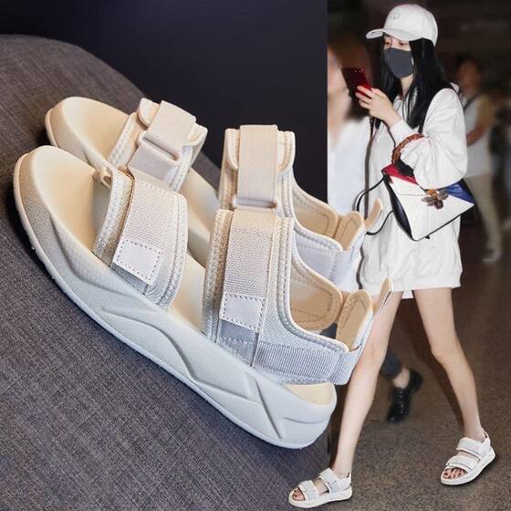 2025 Spring and Autumn New Sports Sandals Women's Internet Popular Thick-soled Casual Women's Shoes Flat Soft-soled Magic Sticker Beach Shoes