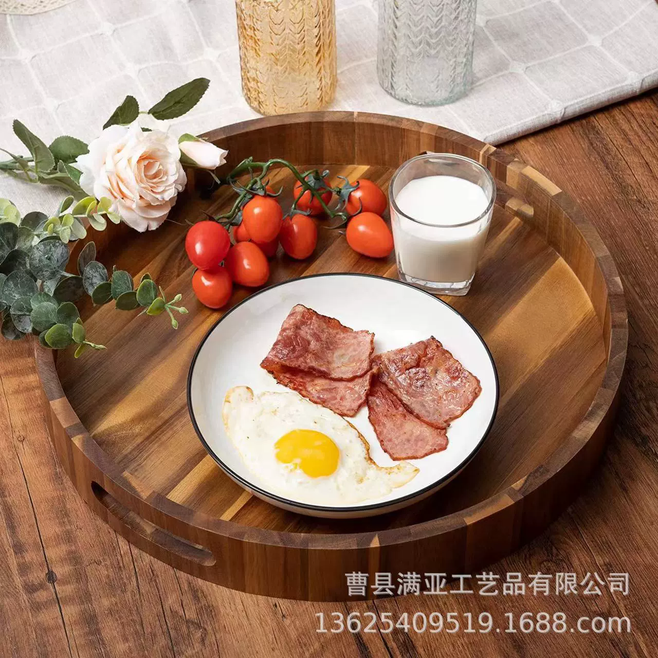 Ins Style Круглый деревянный поднос Сплошной цвет Деревянная чашка для фруктов Чайный поднос Хлебная тарелка Тусклый горшок Обеденная тарелка Тарелка для хранения