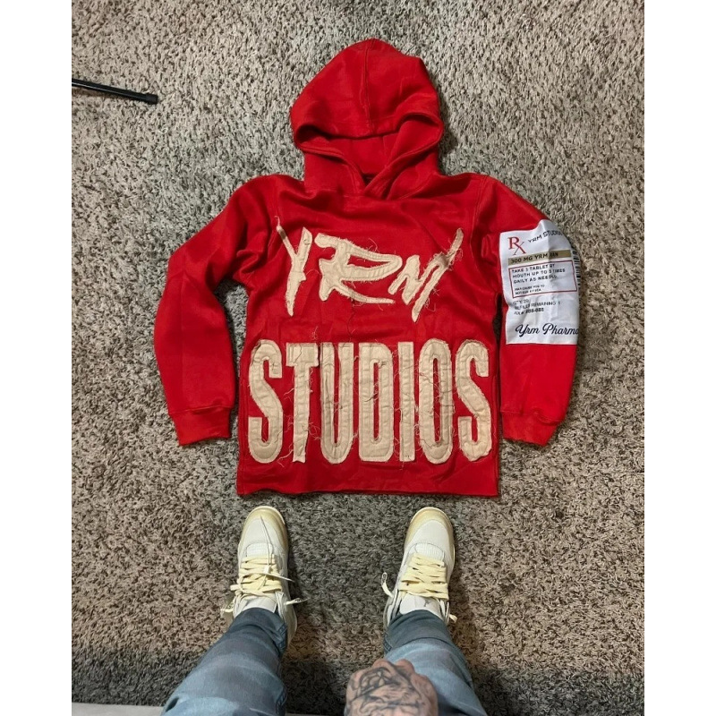 Men's Clothing Street Punk Trend Printed Hooded Pullover Sweater Fleece Unisex American Gothic_viptrois.com