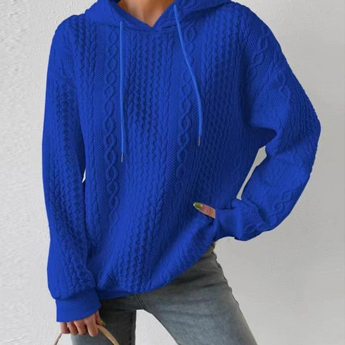 New European and American-style autumn plus-size casual jacquard hooded drawstring long-sleeved knitted sweatshirt