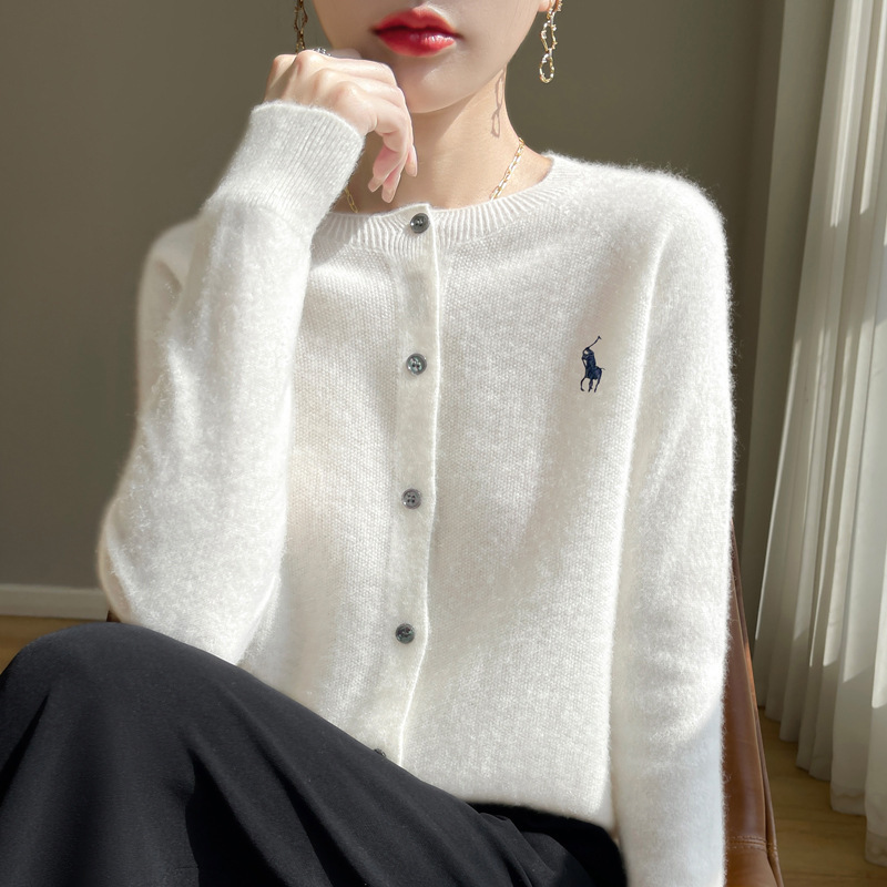 2025春季新款女士针织衫圆领开衫毛衣女安迪绒毛衫外套外贸批发