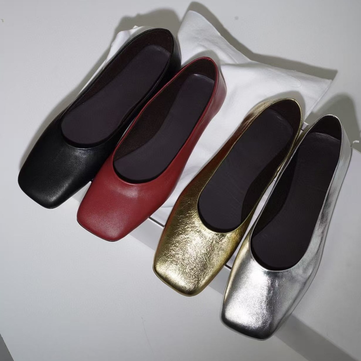 [Small Era] Super Soft Mary Jane Shoes Original Long Leather Minimalist Style Women's Square Toe Shallow Mouth Flat Ballet Shoes