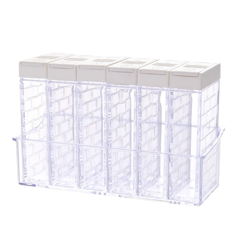 Caja de condimento de tapa abierta de dos vías transparente creativa 6 piezas de almacenamiento multiusos jarra de almacenamiento suministros de cocina jarra de sal condimento jarra sellada