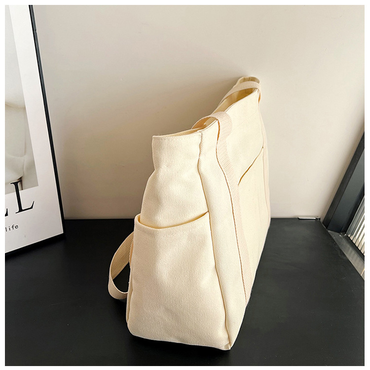 Wholesale of new women's single-shoulder bags, cross-border simple and casual canvas bags, Korean version LOGO printed commuter tote bags undefined