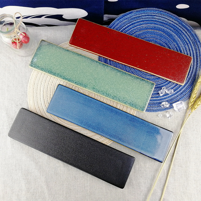 Sample custom factory color glaze kiln ceramic sushi plate long plate cake plate creative cold dish
