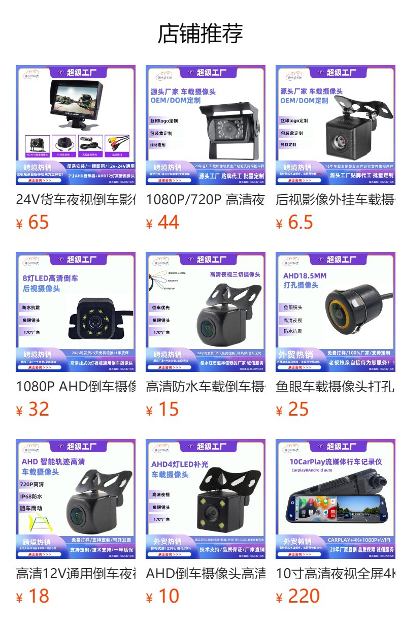 Ahd Panoramic High-Definition Night Vision Universal Reversing Image Camera Waterproof Reversing Camera 360 Panoramic Camera