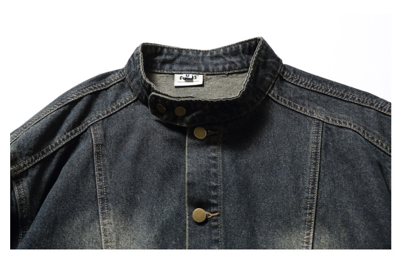 Retro Denim Jacket For Men Washed Ripped Stand-up Collar Style_voghion.com