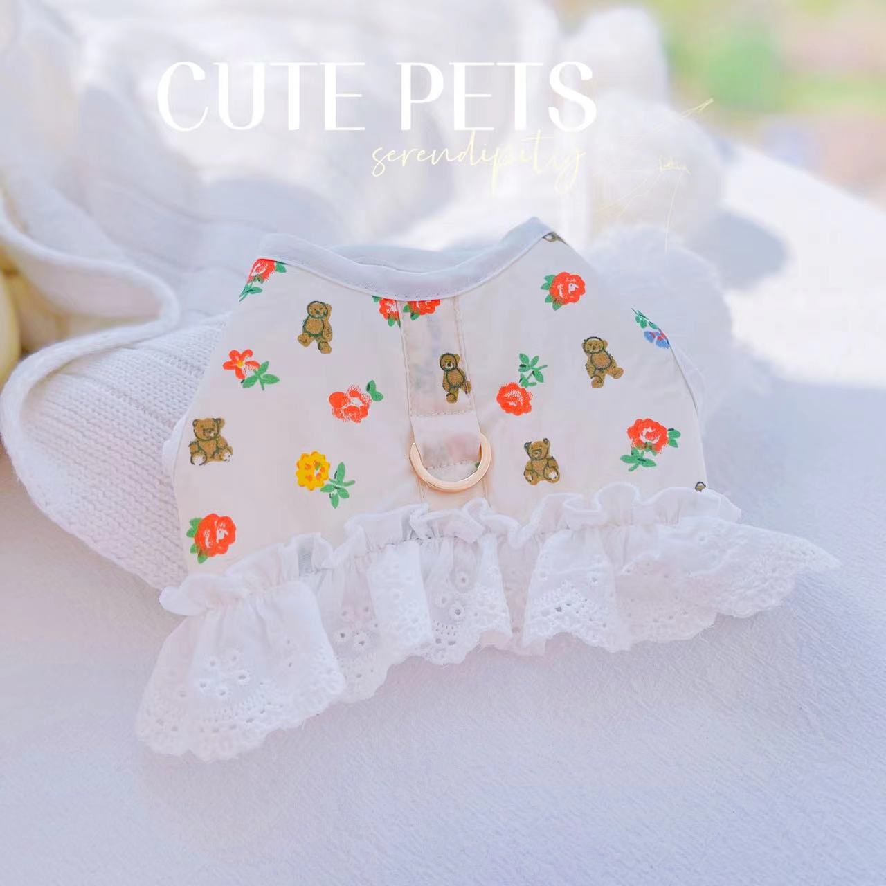 Pet clothes for dogs and cats, Japanese and Korean bear traction chest and back Bichon Teddy for small and medium-sized dogs to go out and adjust the dog leash