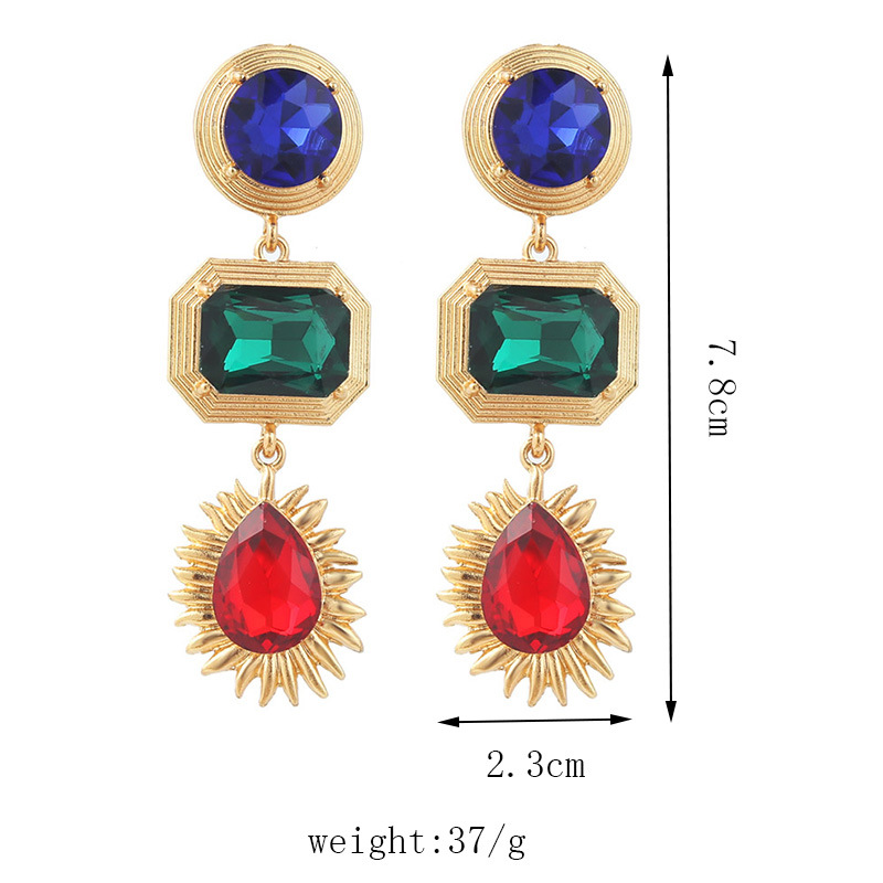 retro contrast color long geometric rhinestone creative trend earrings wholesalepicture1