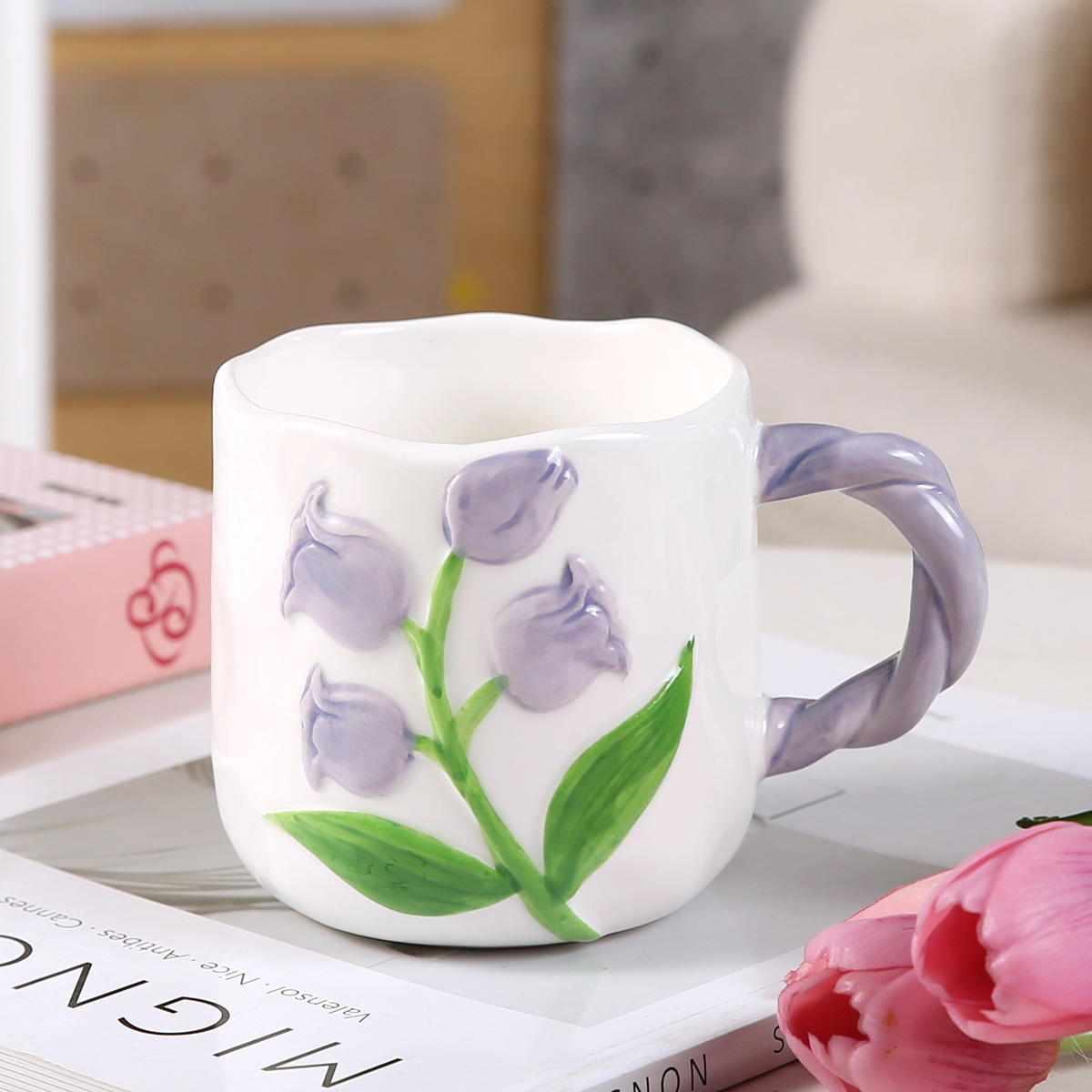 Tazas de Tulipán de cerámica creativa casera tazas de desayuno para parejas tazas de café para mujeres nuevas 2025 alto valor facial