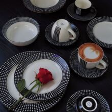 黑白格轻奢赫本风釉下彩餐具面碗深盘意面盘早餐盘咖啡杯高温陶瓷