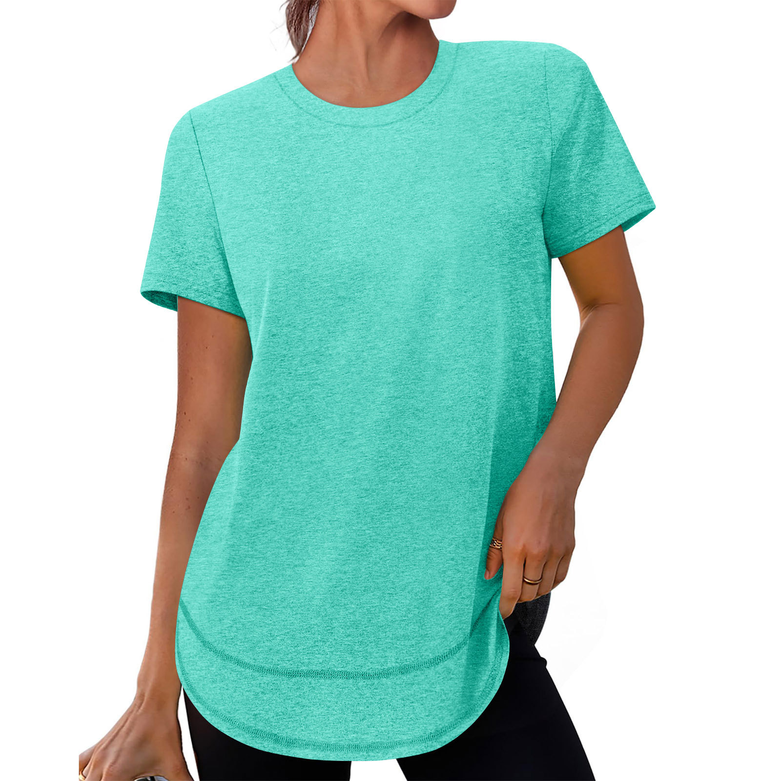European And American Cross-border Summer New Women's Casual Loose Fashion Short-sleeve Solid Color Round-neck Pullover_ecoleips.com