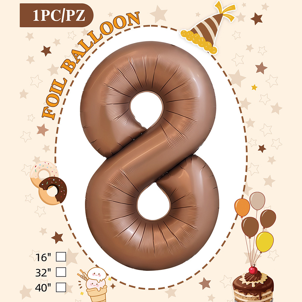 32 pulgadas color chocolate cumpleaños número tarjeta de papel independiente embalaje versión estadounidense decoración de fiesta película de aluminio papel de aluminio decoración de globos