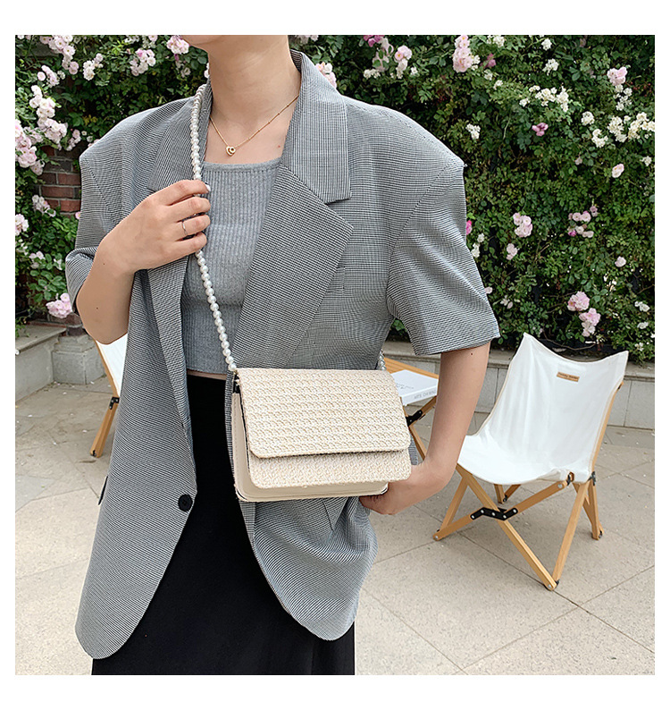 fashion straw woven pearl portable messenger small square bagpicture10
