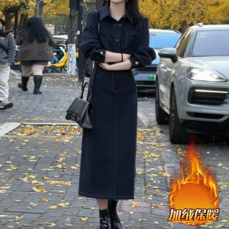 法式复古温柔风连衣裙女冬装2025新款设计感韩版收腰显瘦气质长裙|undefined