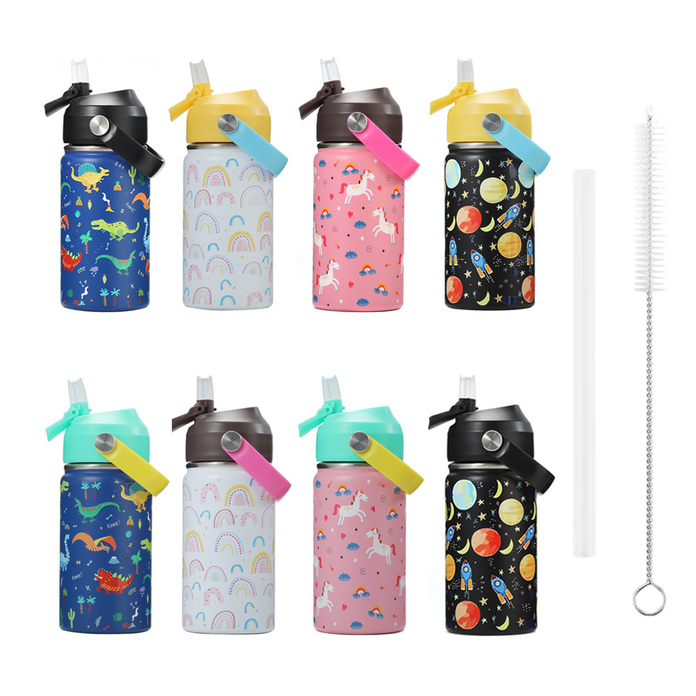 Cross-Border New 304 Stainless Steel Small Capacity Vacuum Handle Children's Straw Thermos Cup Outdoor Sports Ready Stock