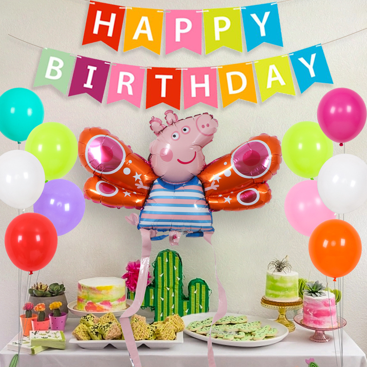 Decoración de cumpleaños del bebé decoraciones de globos traje de pared de fondo vestido de fiesta infantil traje de globo de cerdo