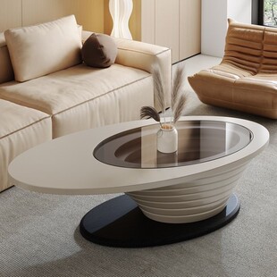 Abyss Coffee Table Living Room Home Light Luxury Glass New Style Tea Table Modern Simple Home Small Apartment Oval Coffee Table