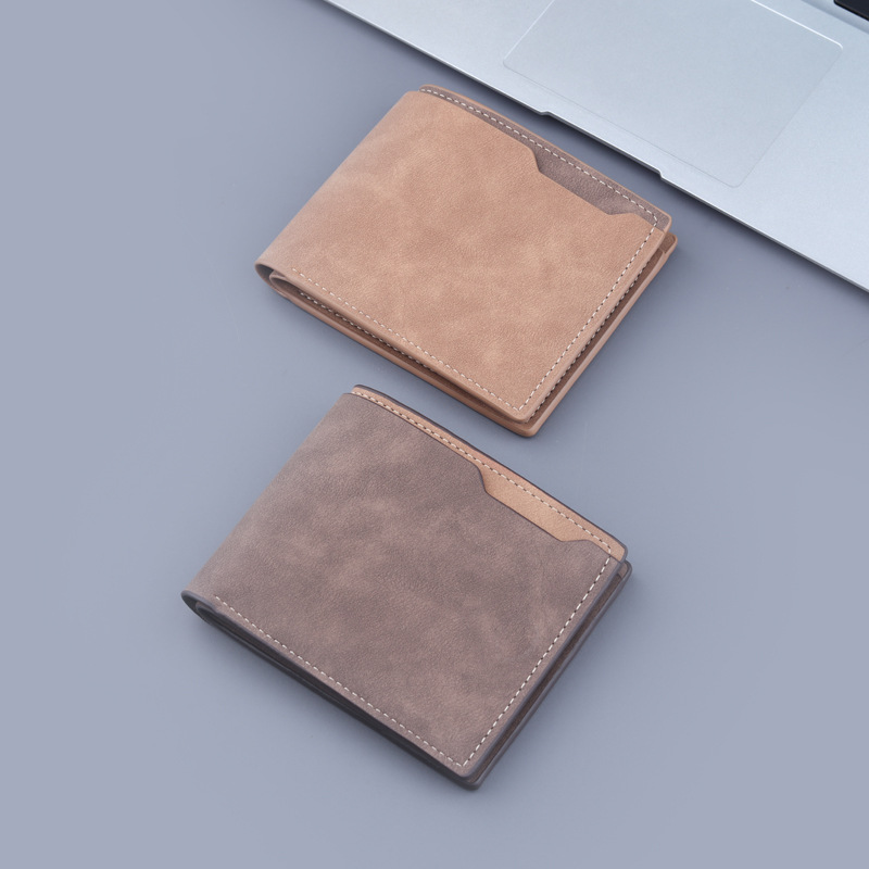 Cartera corta de los hombres dos veces cuero esmerilado clip cuero suave corto clip masculino estudiantes universitarios bolsa dinero los hombres