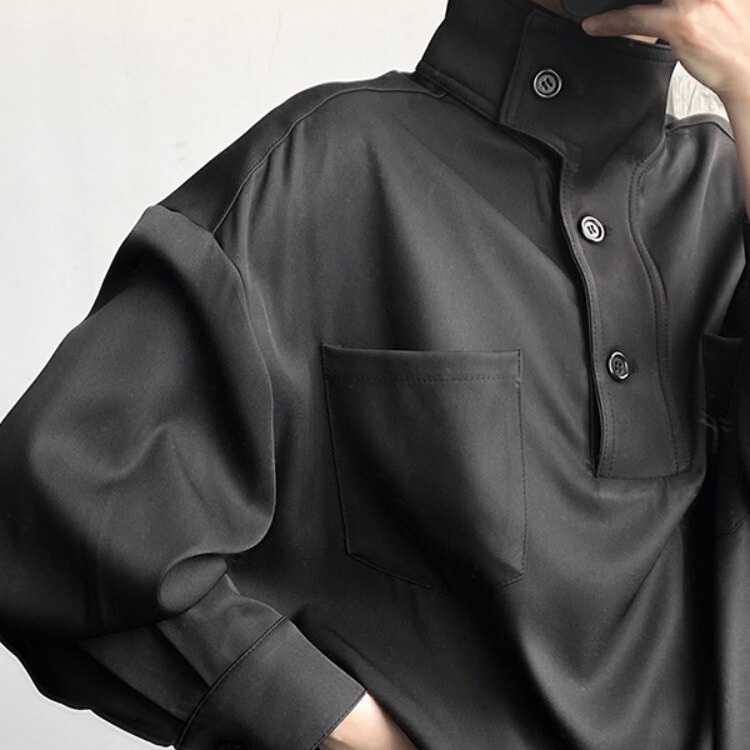 Half-high Collar Shirt Men's Trendy Fashion Brand Men's Fashion Collar Inner Casual Shirt Spring Fashion