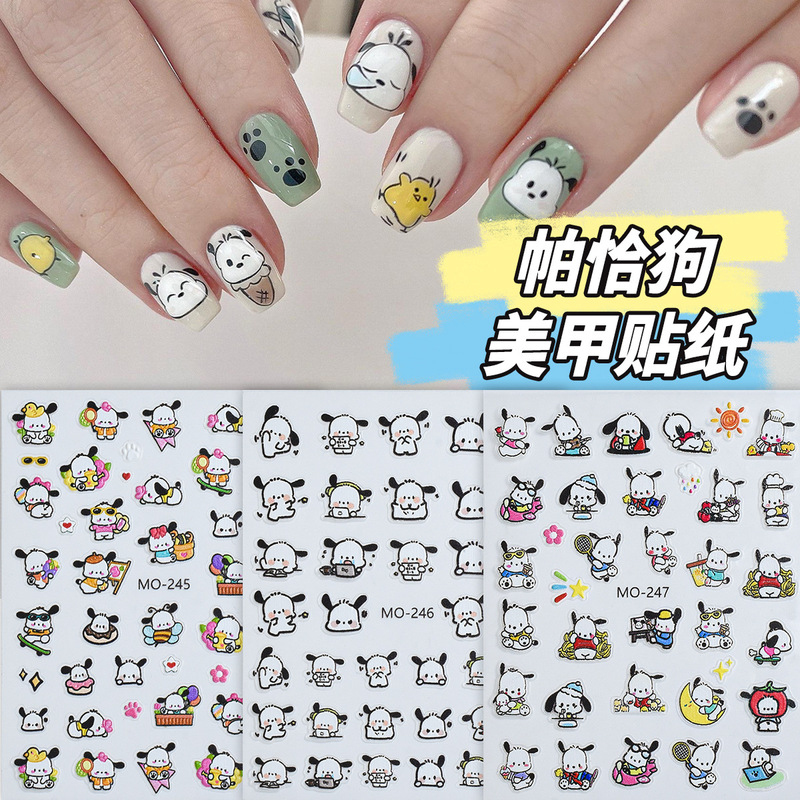 Popular Embossed Cartoon Sanrio Nail Stickers British Pochacco Nail Stickers Cute Style Star and Moon Stickers