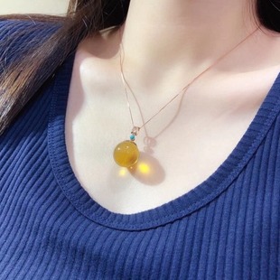 17mm Mexican Lamper Seiko 18K Gold Pendant Natural Turquoise Deluxe Country Style Woolen Chain