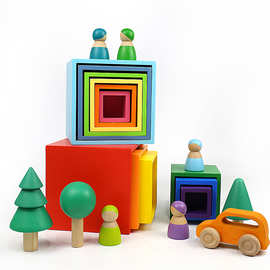 彩虹套盒积木三角形叠叠乐手工创意搭拼儿童益智玩具颜色认知套杯