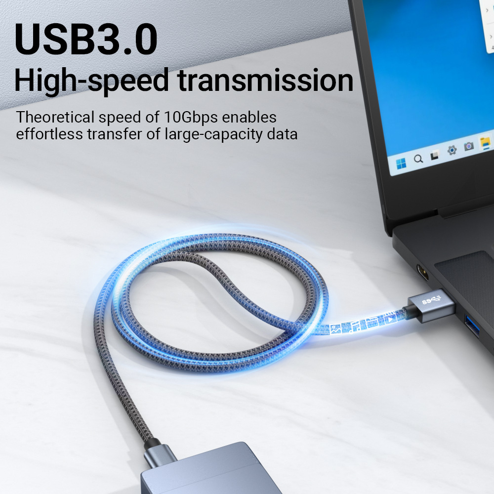 USB3.0 Cable 10Gbps Braided Jacket a to c 60W Charging Cord 4