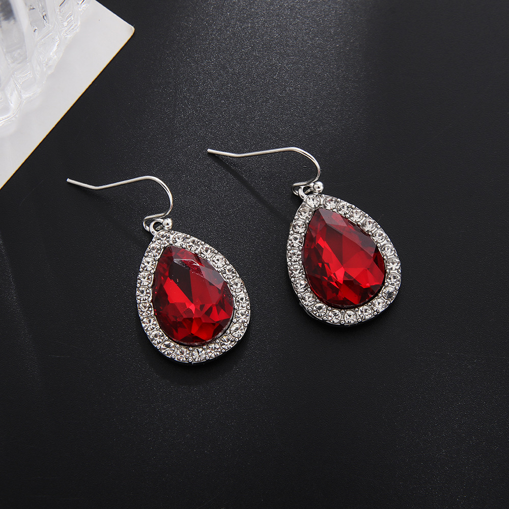 European and American diamond crystal earrings women's drop-shaped geometric ruby earrings exquisite champagne gold earrings wholesale
