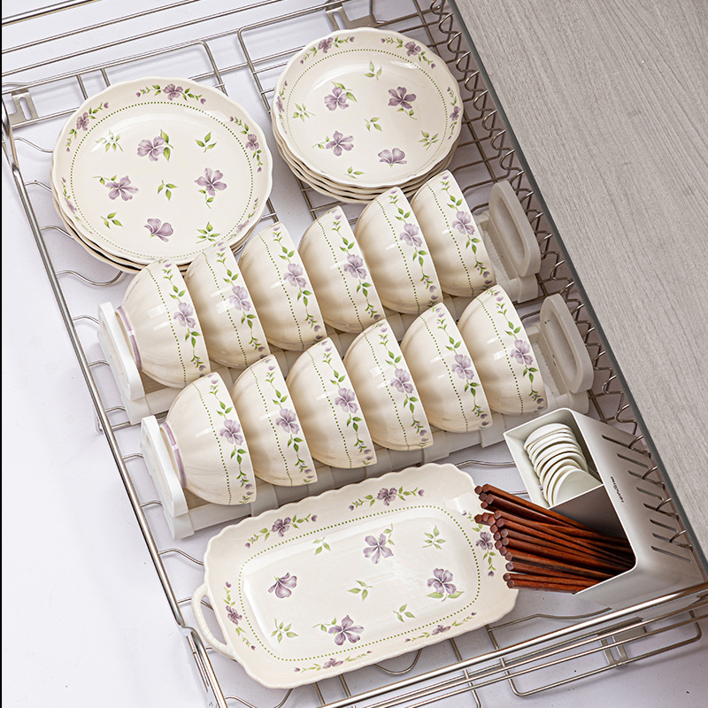 Juego de platos y cuencos de estilo japonés para uso doméstico, color bajo esmalte, sensación de alta gama, cuencos y platos de cerámica nuevos, morado, vajilla de cerámica de alto valor