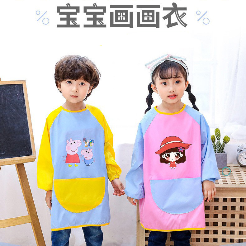 Children's apron with Velcro waterproof painting clothes painting studio printing picture reverse clothing kindergarten printing logo apron wholesale 