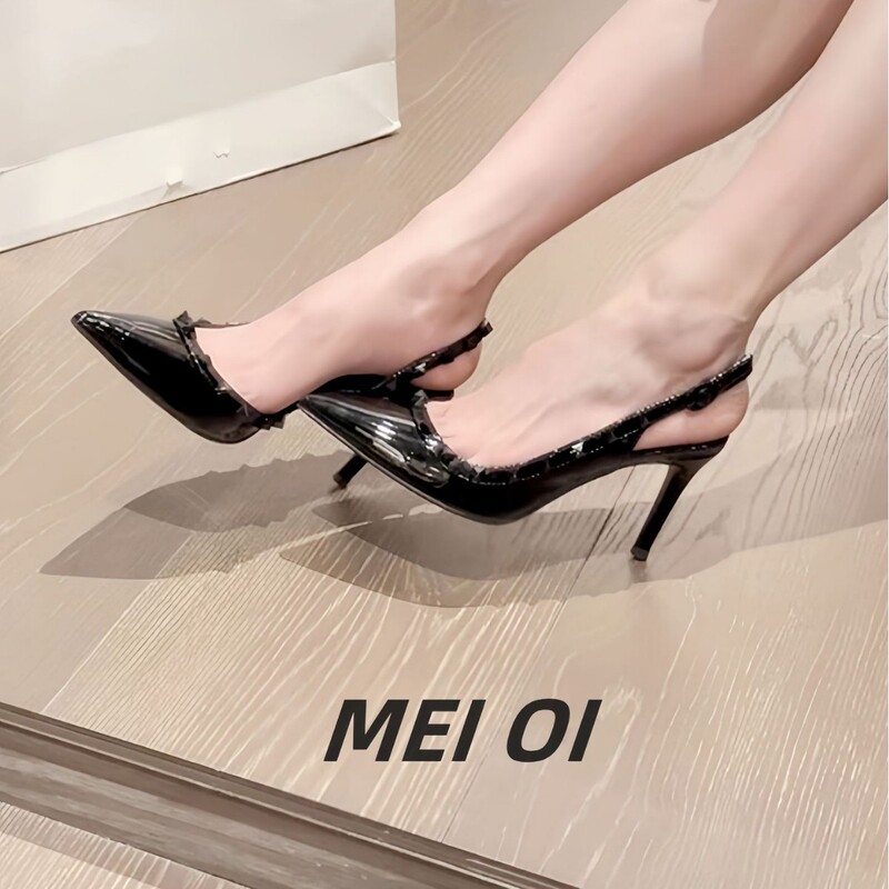 Spring and Summer New Nude Pointed Rivet Rear Empty High Heels Stiletto Heel Willow Side Empty Single Shoes Baotou Middle Heel Women's Shoes