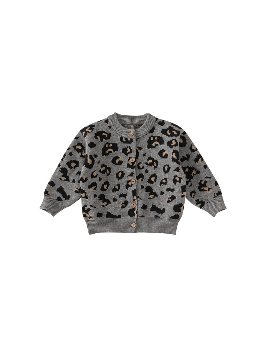 Yubao ropa infantil suéter de primavera y otoño niñas cardigan de punto chaqueta de leopardo para niños 2026 otoño y invierno nuevo